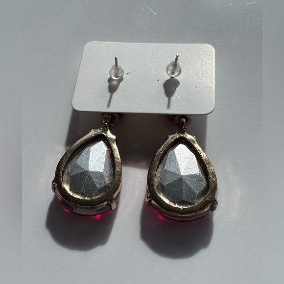 XL Hot Pink Glass Earrings. gold tone 1 1/2” - Picture 2 of 3